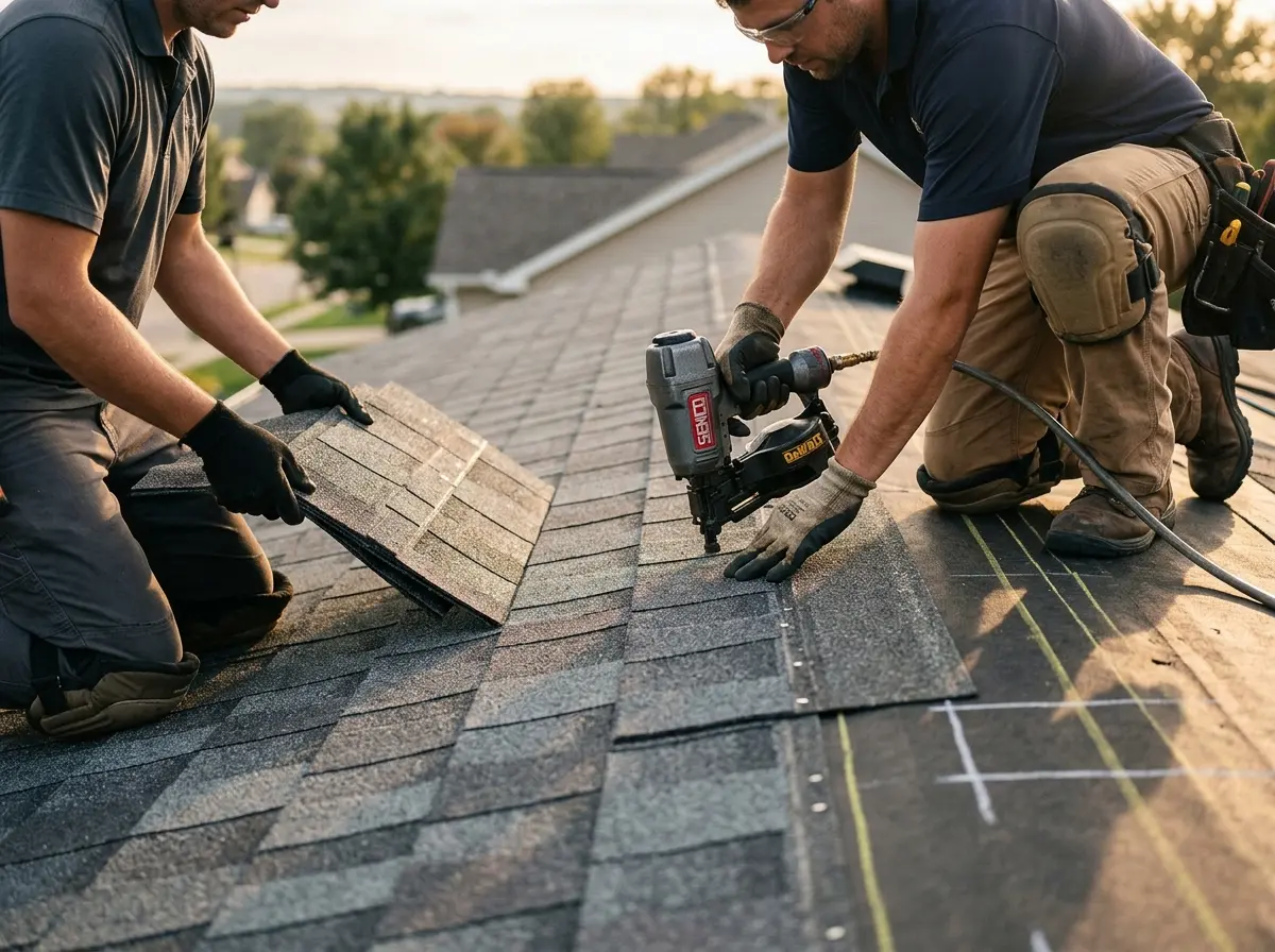 Professional roofer working on a residential roof in Chandler